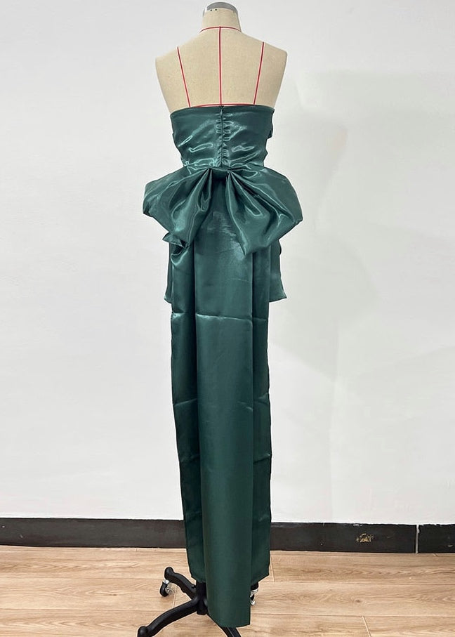 Strapless Bow Tie Mini Satin Dress