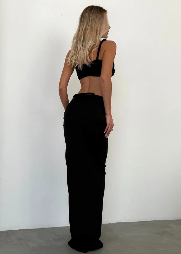Braid Strap Ruching Bandeau Midriff Cutout Skirt Set