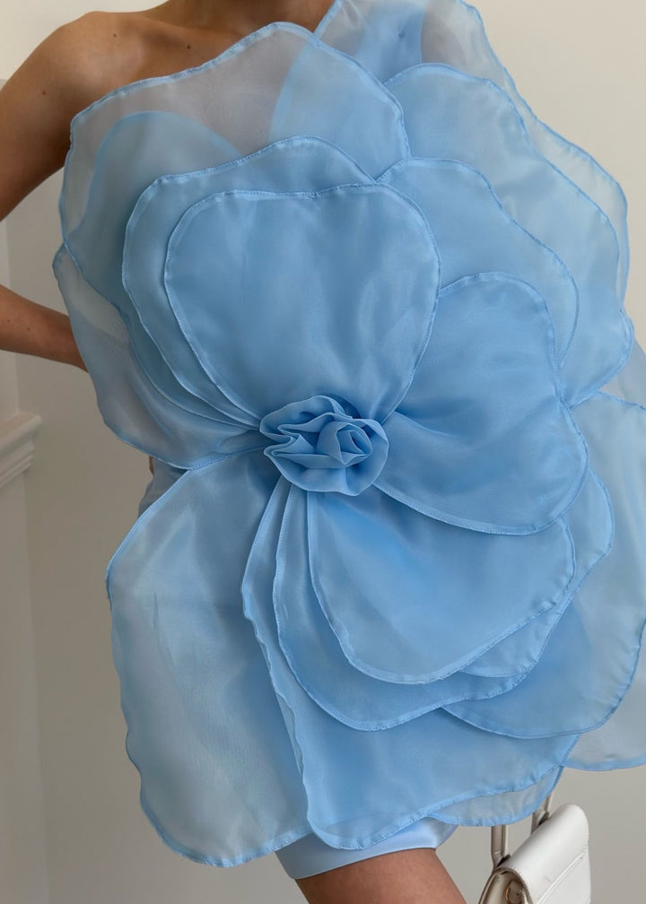 One Shoulder Big Flower Detail Mini Dress