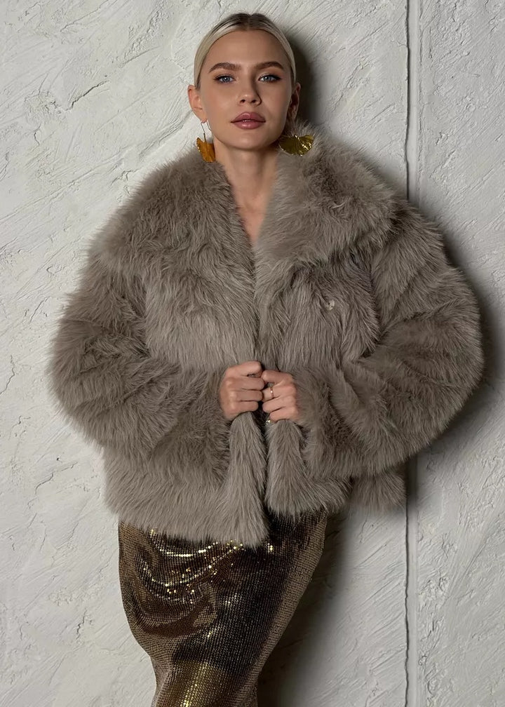 Eco-Fur Lapel Collar Short Jacket