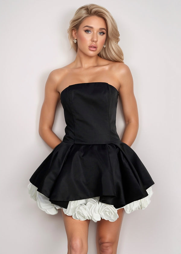 Alfreda 3D Roses Decor Mini Dress