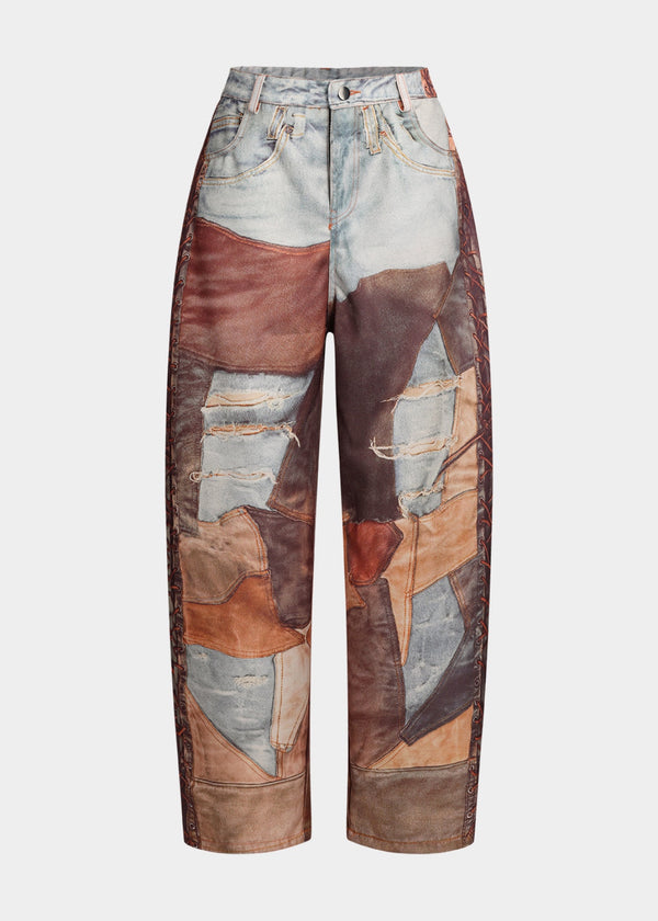 Printed Ripped Wide-Leg Jeans