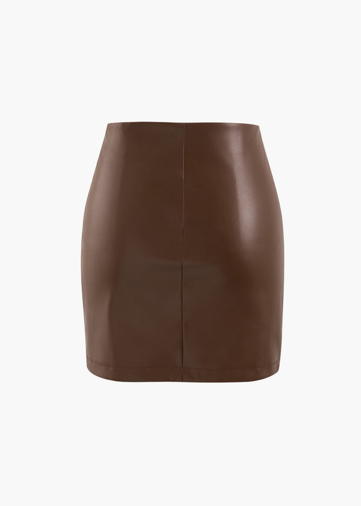 Asymmetrical Ruched Eco-Leather Mini Skirt