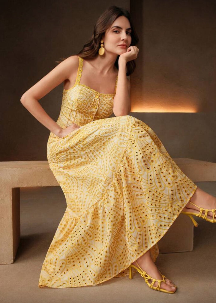 Eyelet Embroidery Button Front Maxi Dress