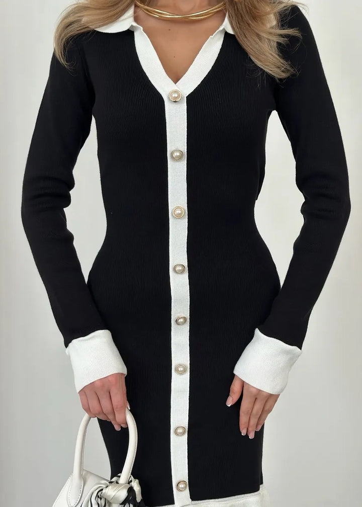 Long Sleeve Polo Collar Mini Dress