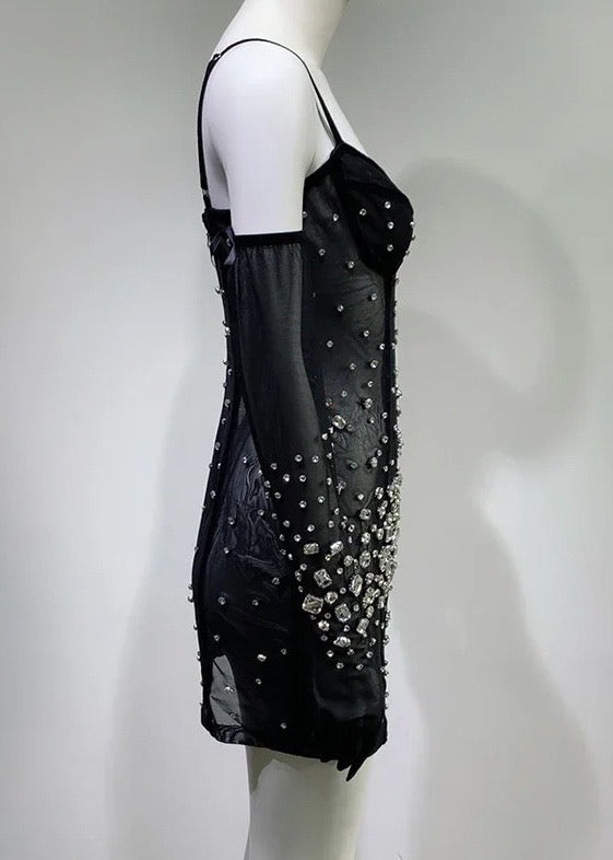 Hester Rhinestone Embroidery Sheer Dress