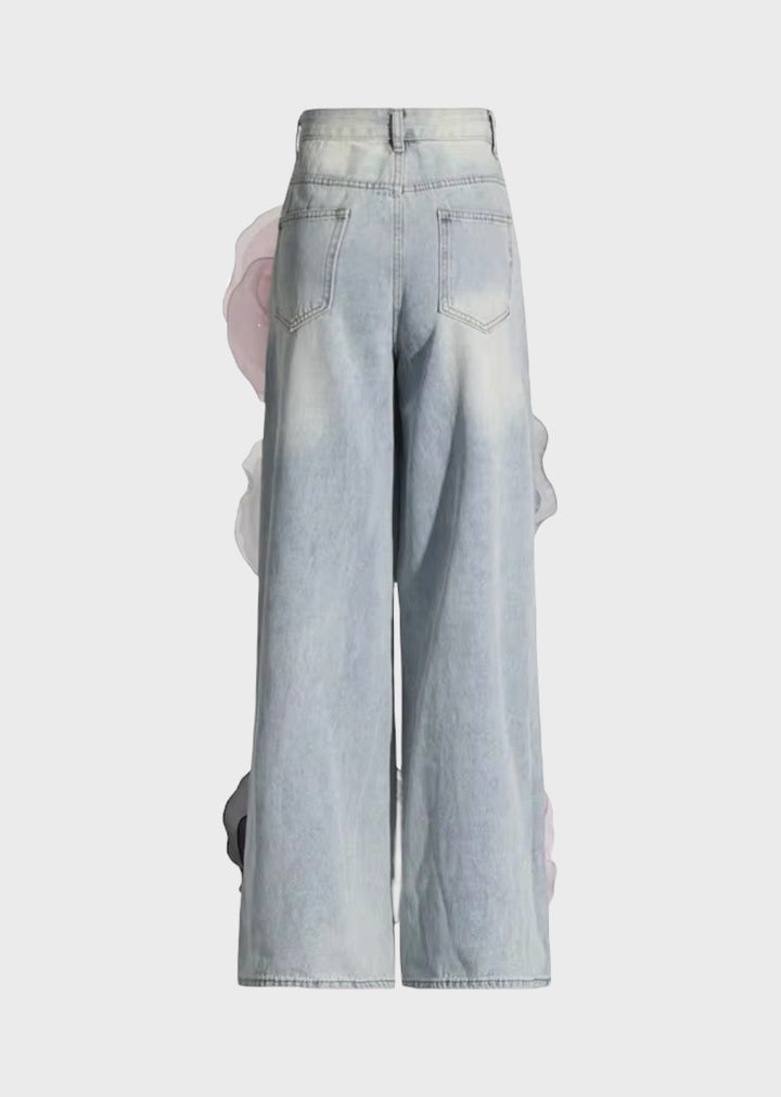 Florine Organza Flower Decor Jeans