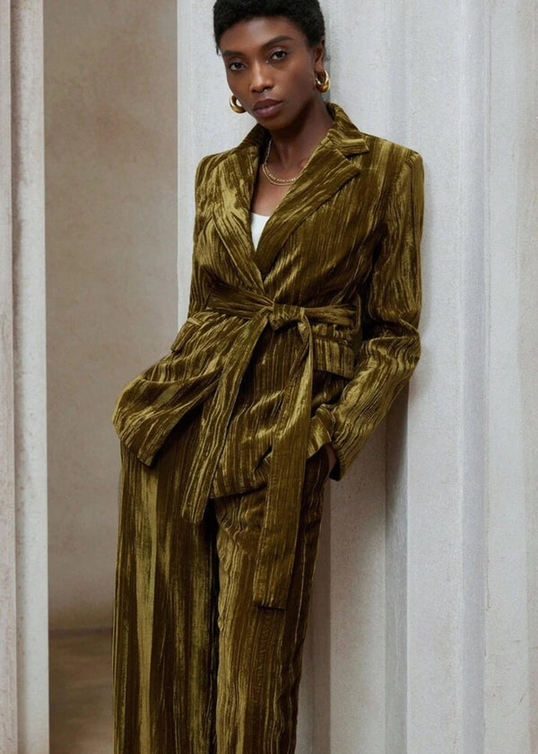 Velvet Long Sleeve Belted Jacket