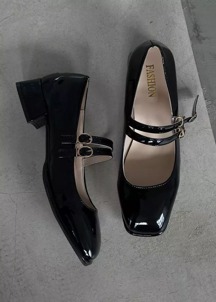 Patent Leather Square Toe Low Heel Shoes