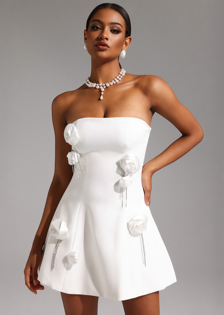 Strapless 3D Rose Flower Mini Dress