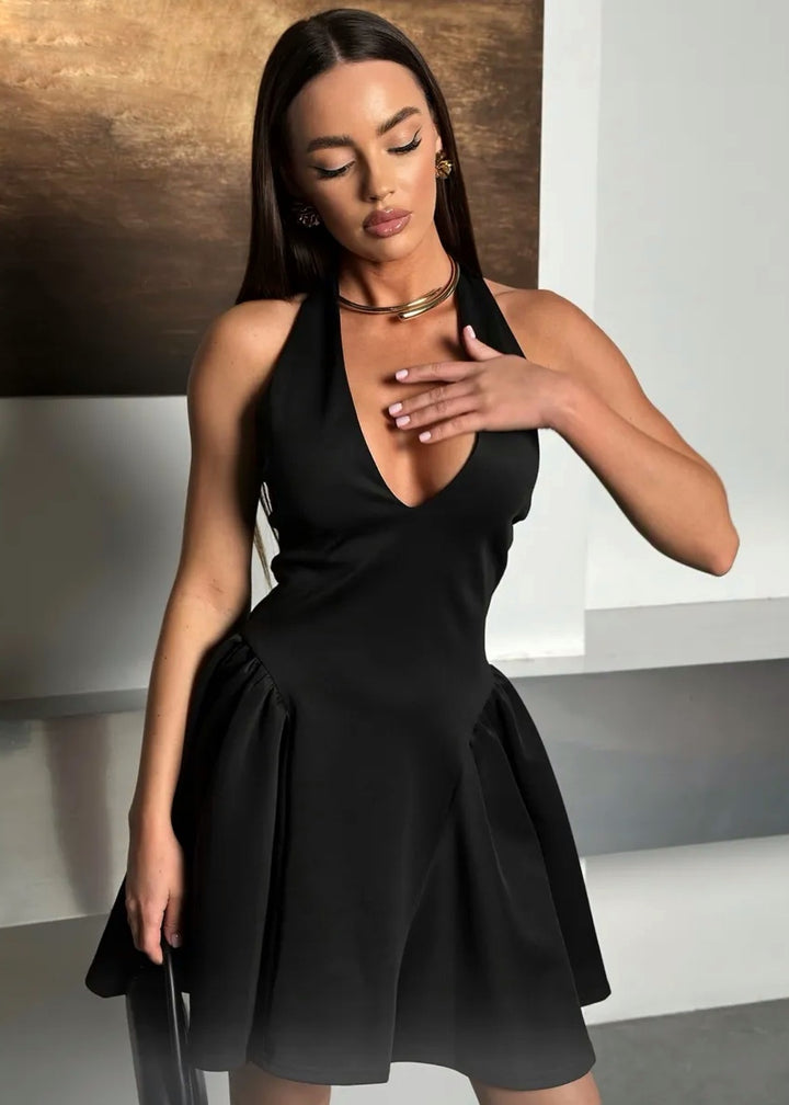 V-Neck Halter A-Line Mini Dress