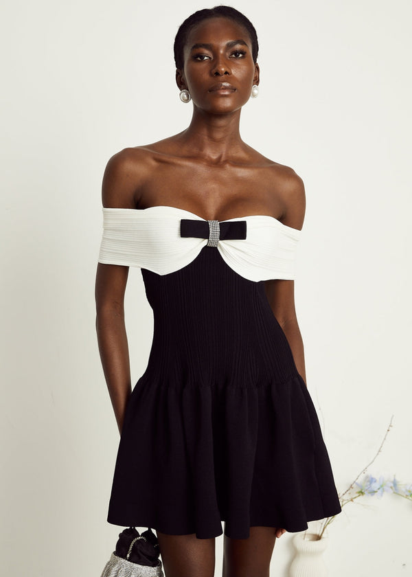 Banded Off Shoulder Mini Skater Dress