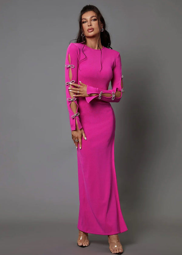 Keyhole Back Ribbed Knit Slit Dress