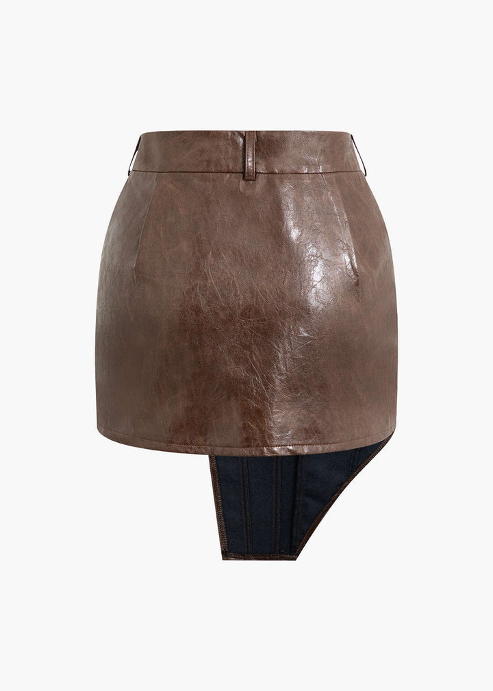 Asymmetrical Eco-Leather Mini Skirt