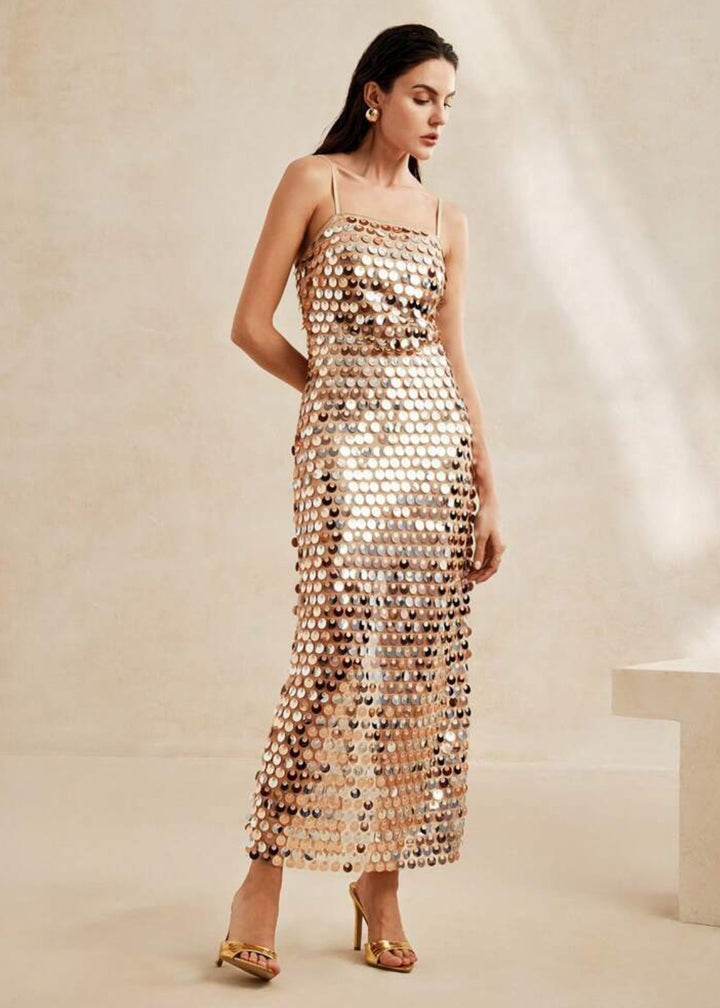 Sequin Embellishment Cami Strap Maxi Dress