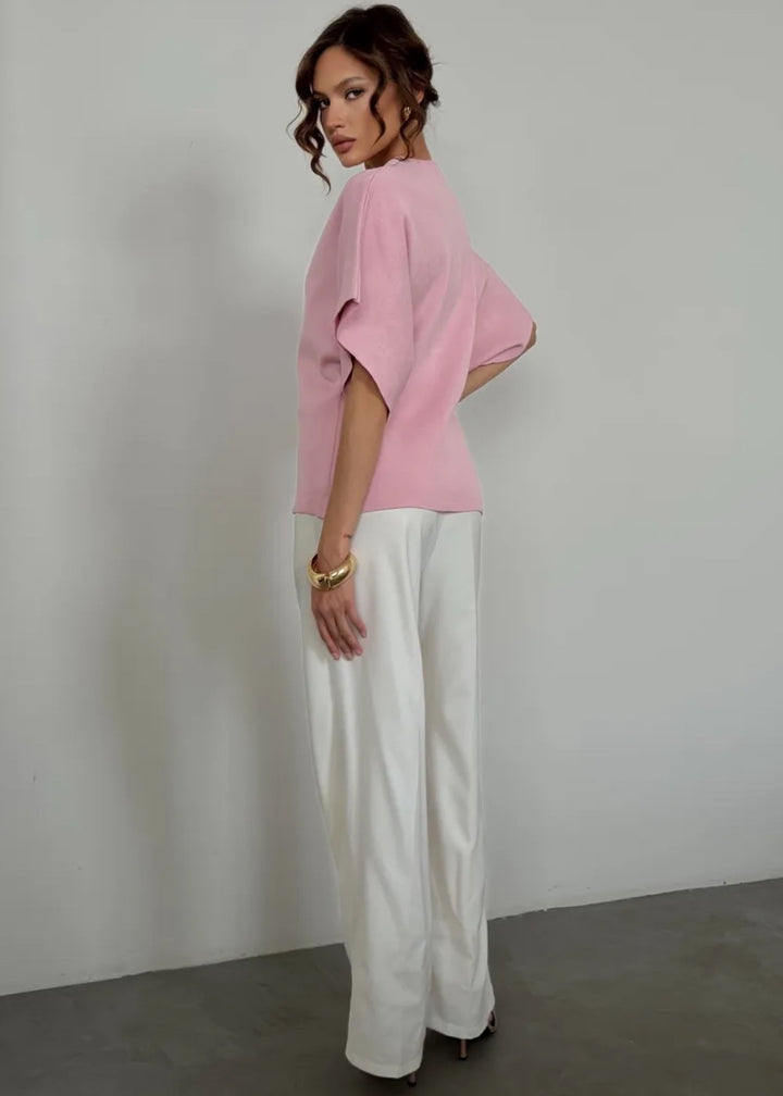 Button-Front V-Neck Loose-Fitting Top