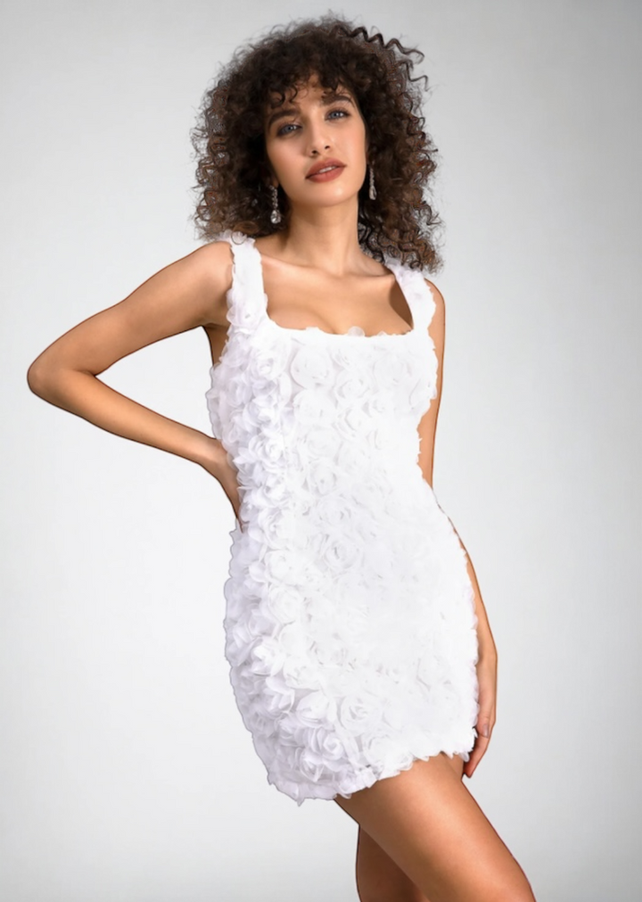 All Over Petals Back Lace-Up Mini Dress