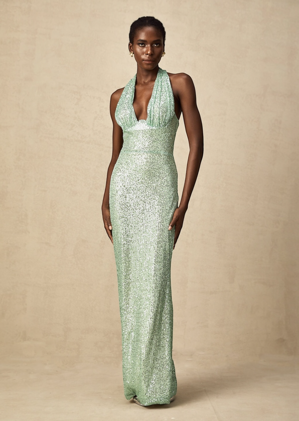 Halter Neck Sequin Gown