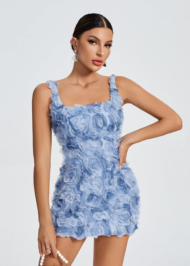 All Over Petals Back Lace-Up Mini Dress