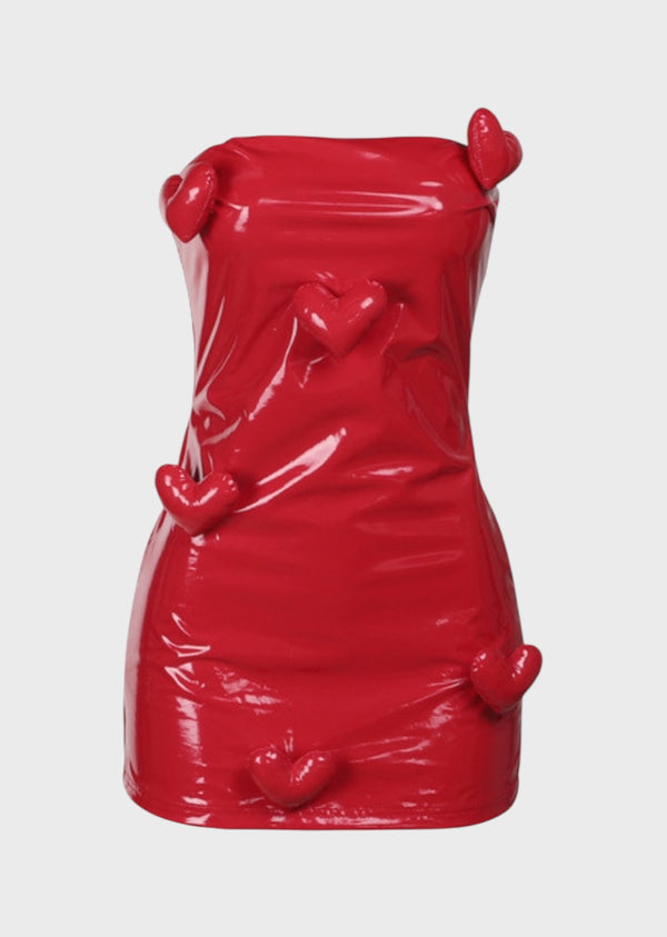 Dorota 3D Hearts Patent Leather Mini Dress