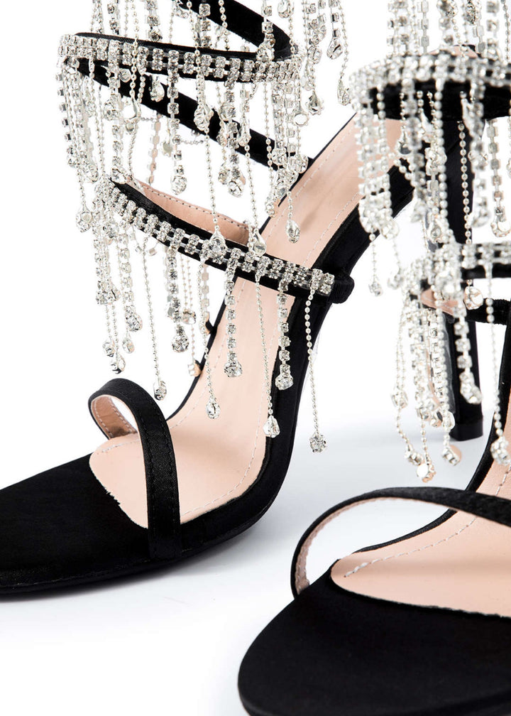 Rhinestone Chain Round Toe Heels