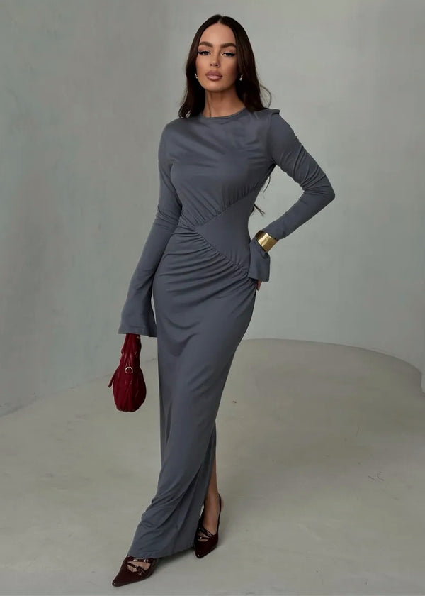 Long Sleeve Ruched Bodycon Maxi Dress