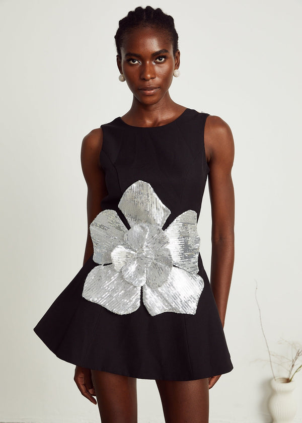 Sparkle Flower Sleeveless Mini Skater Dress