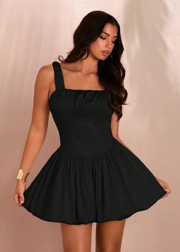 Square Neck A-Line Ruched Mini Dress