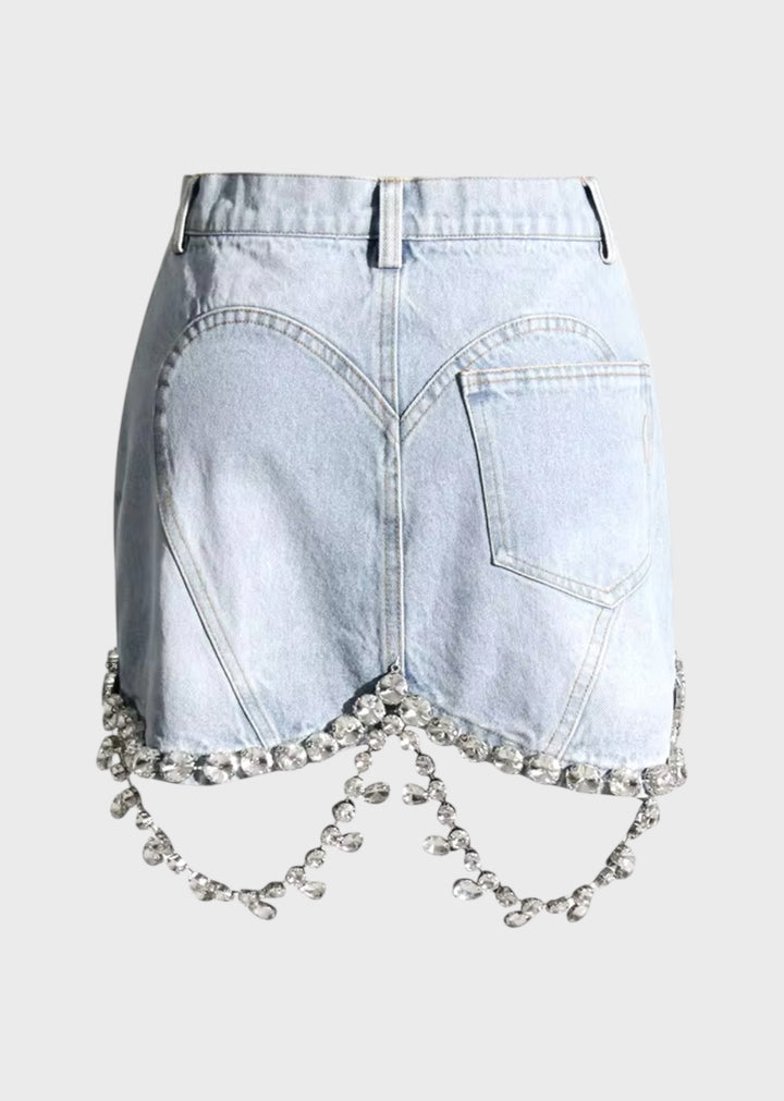 Zalika Rhinestone Decor Denim Skirt