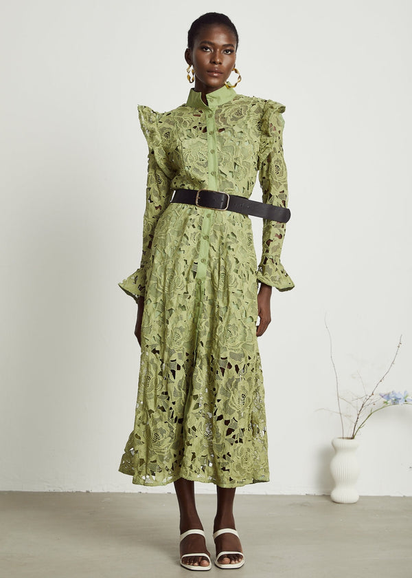 Rose Cutout Ruffle Long Sleeve Dress