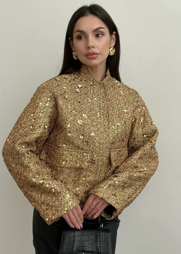 Sequined Loose Bomber Jacket