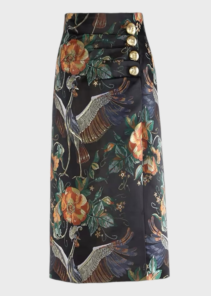 Ella Printed Satin Midi Skirt