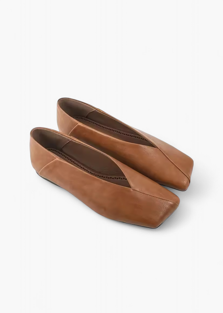 Square Toe Ballet Flats with V-Cut