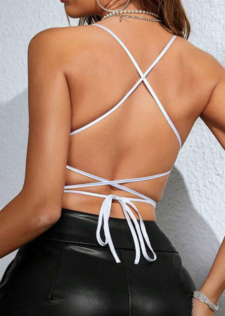 Lace Up Backless Sequin Butterfly Shape Cami Top