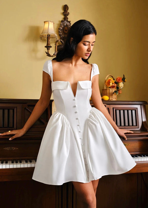 Button Front A-Line Sleeveless Mini Dress