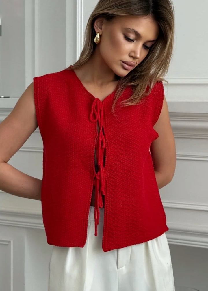 Front Tie Vest Center Placket Seed Stitch