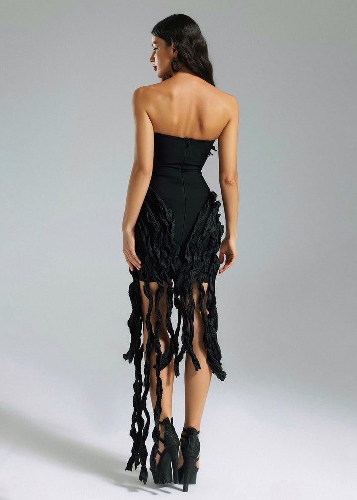 Strapless Asymmetric Ruffle Draped Mini Dress