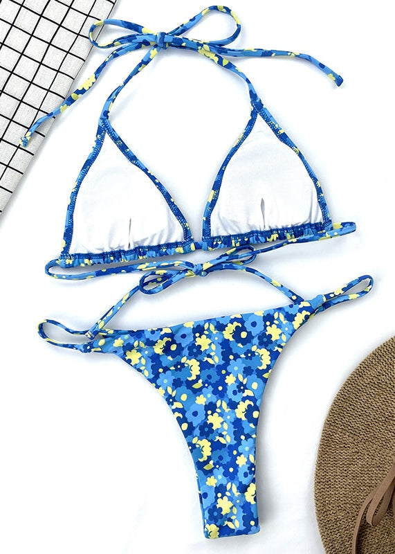 Floral Print Triangle Micro Bikini Set