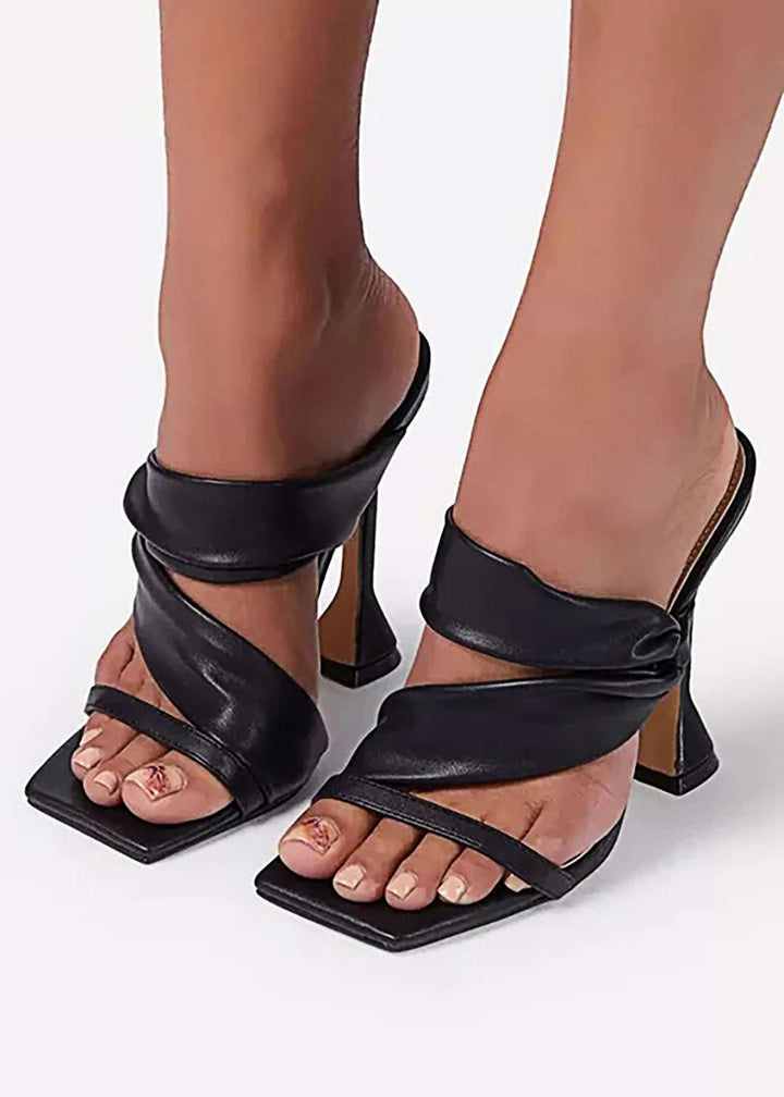 Square Toe Ruched High-Heeled Sandals