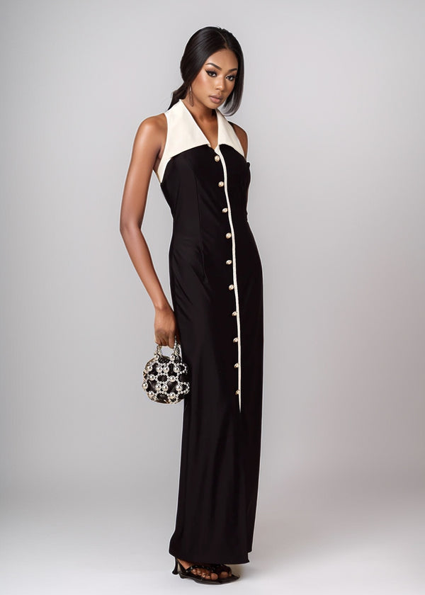 Paulette Contrast Collar Maxi Dress