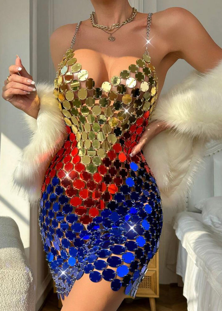 Colorblock Chain Detail Metal Cami Dress