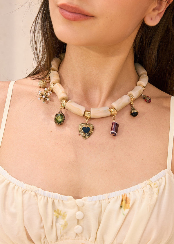 Cylindrical Beads Charm Pendants Choker