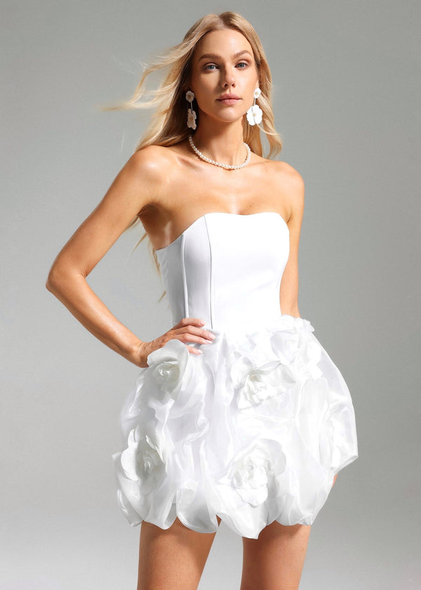 Strapless Bustier Floral Bubble Mini Dress