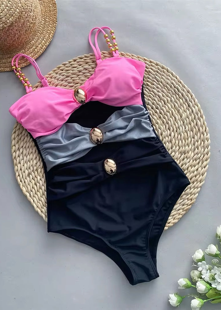 Three Tone Hollow Out Swimsuit & Matching Skirt