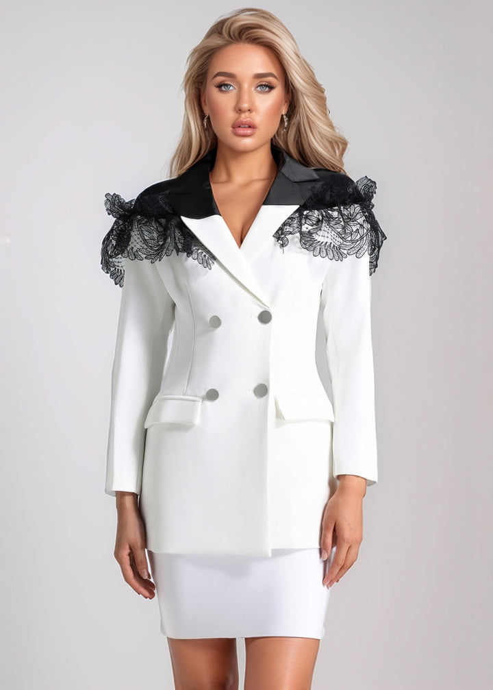 Saveria Lace Decor Double Breasted Blazer