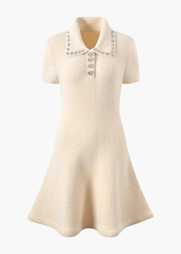 Nichole Rhinestone Decor Wool Dress