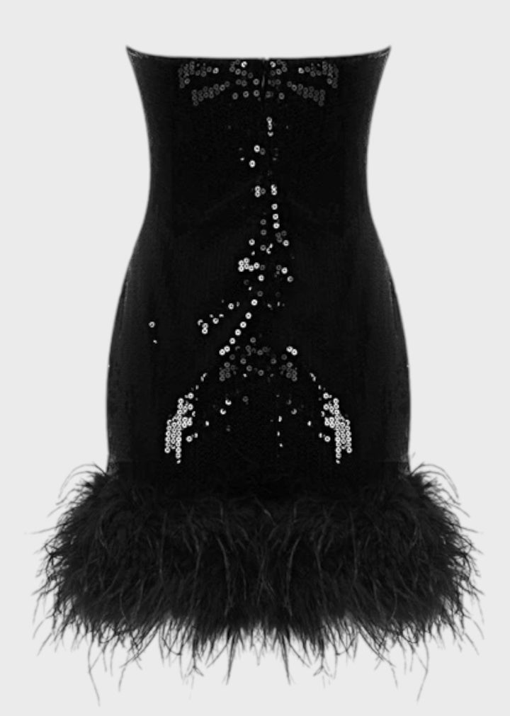 Ramla Feather Trim Sequined Dress