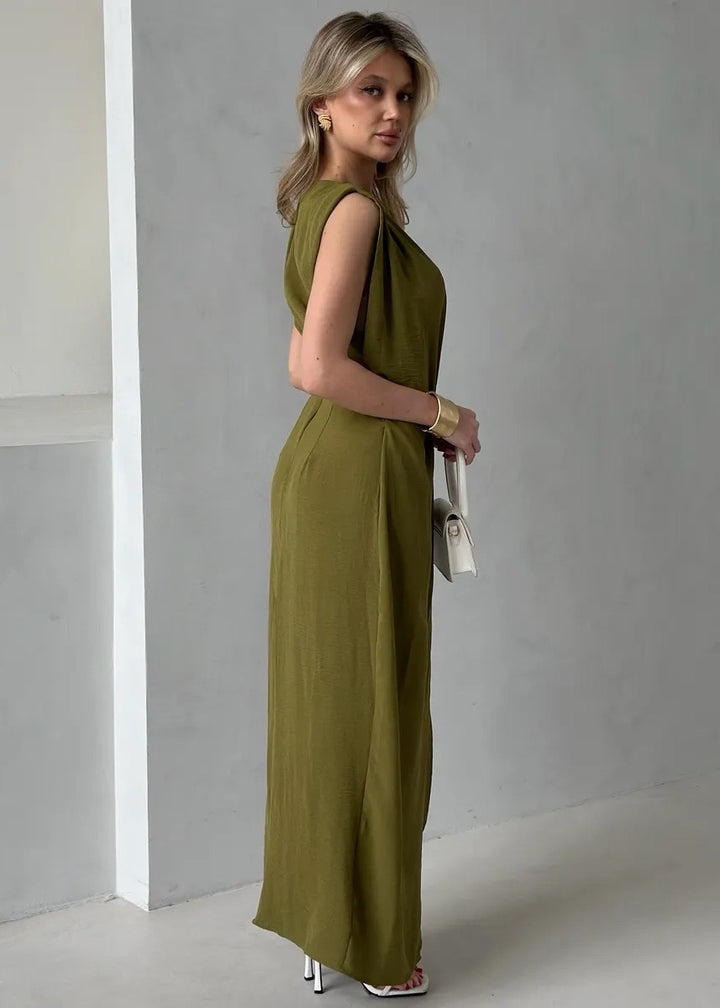 Buckle Detail Cutout Sleeveless Maxi Dress