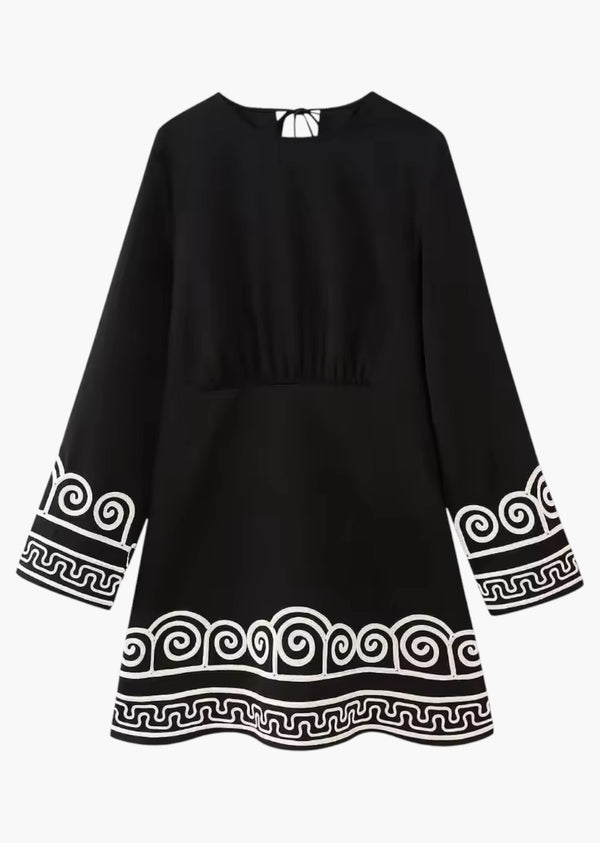 Geometry Embroidery Long Sleeve Mini Dress