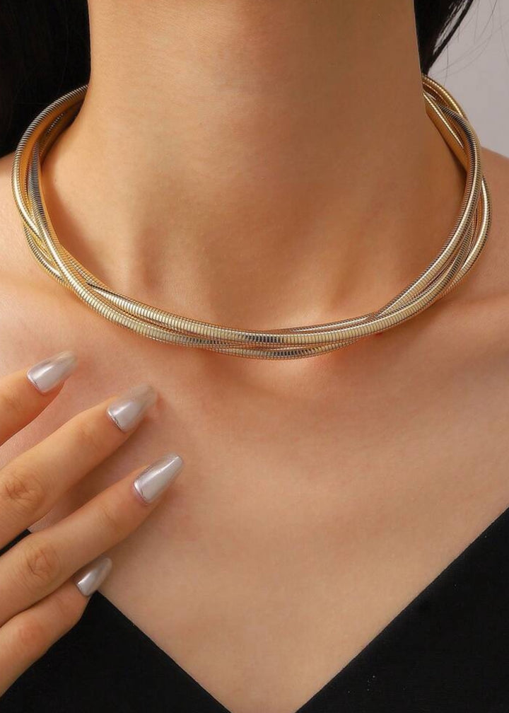 Intertwined Design Metal Choker Necklace